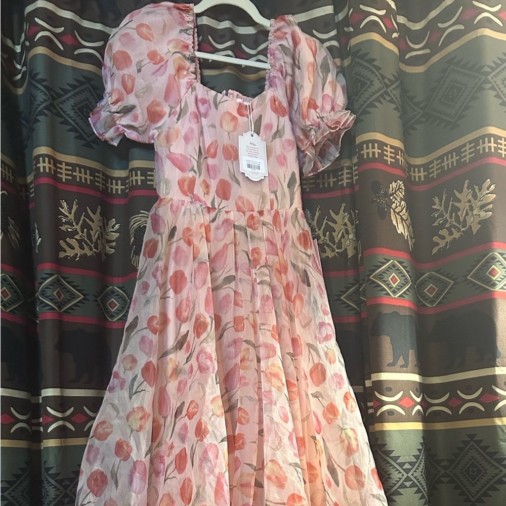 Ivy City Co Pink Floral Maxi Dress wonderland dress in tulips XS NWT